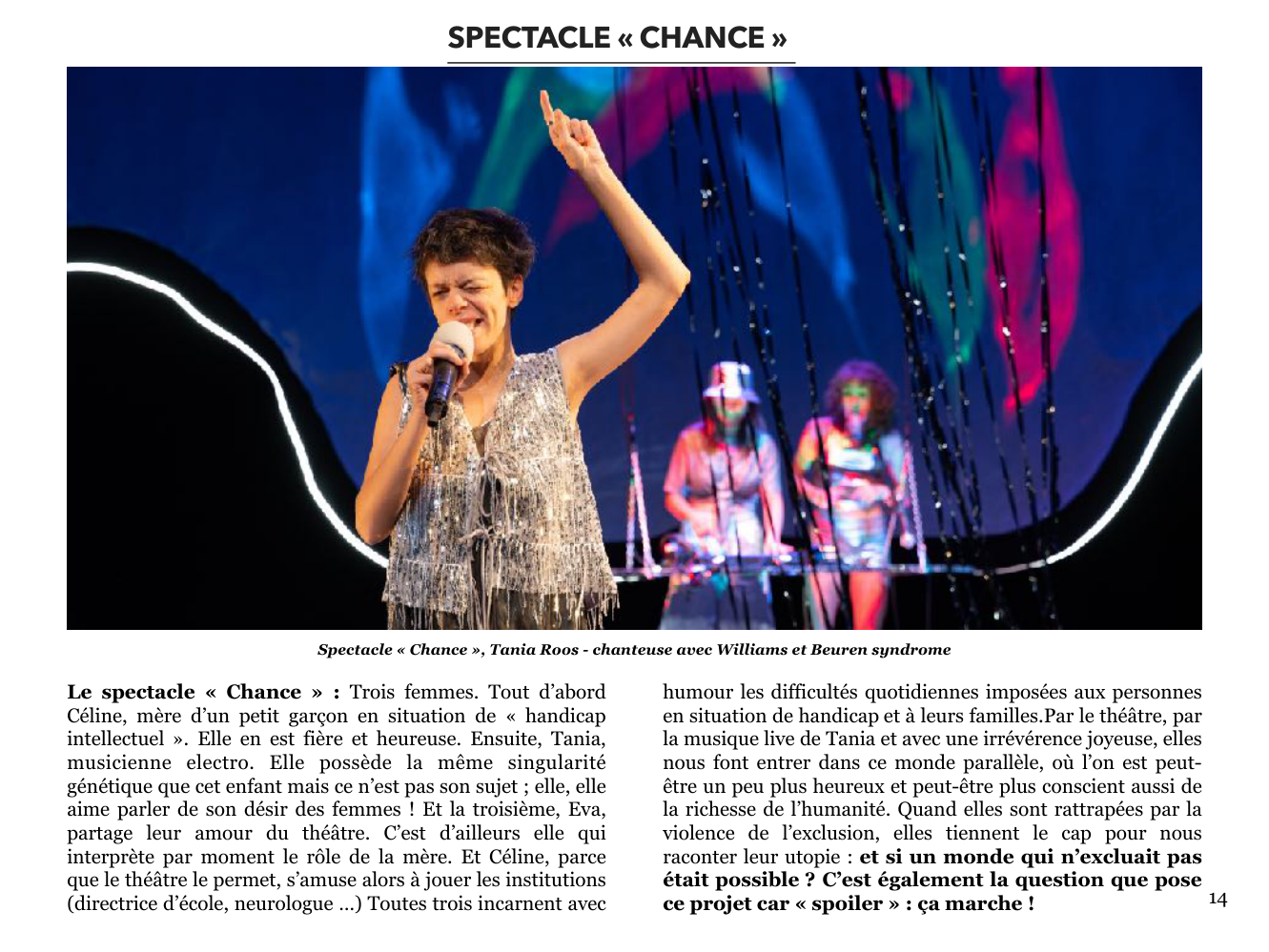 Spectacle Chance avec Tania Roos